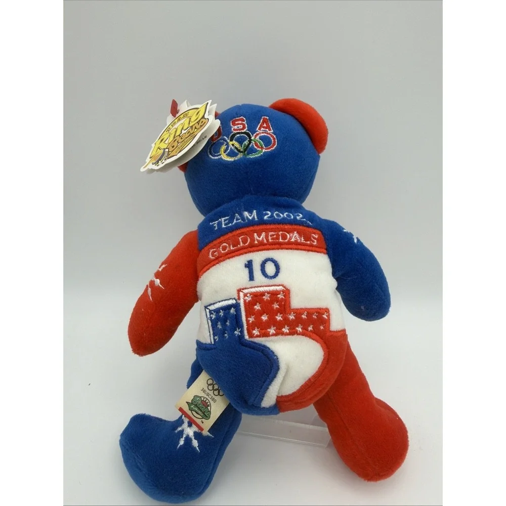 Olympic Winter USA Games 2002 Team Ring Beans Bean Bag Gold Medal Bear‎ US Flag